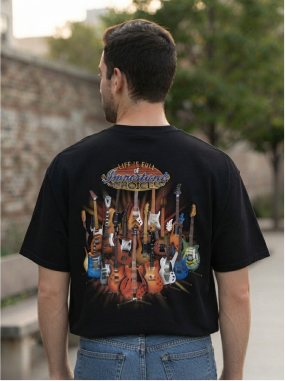 Life is full of important choices guitar black mens tee t-shirt XL Extra Large